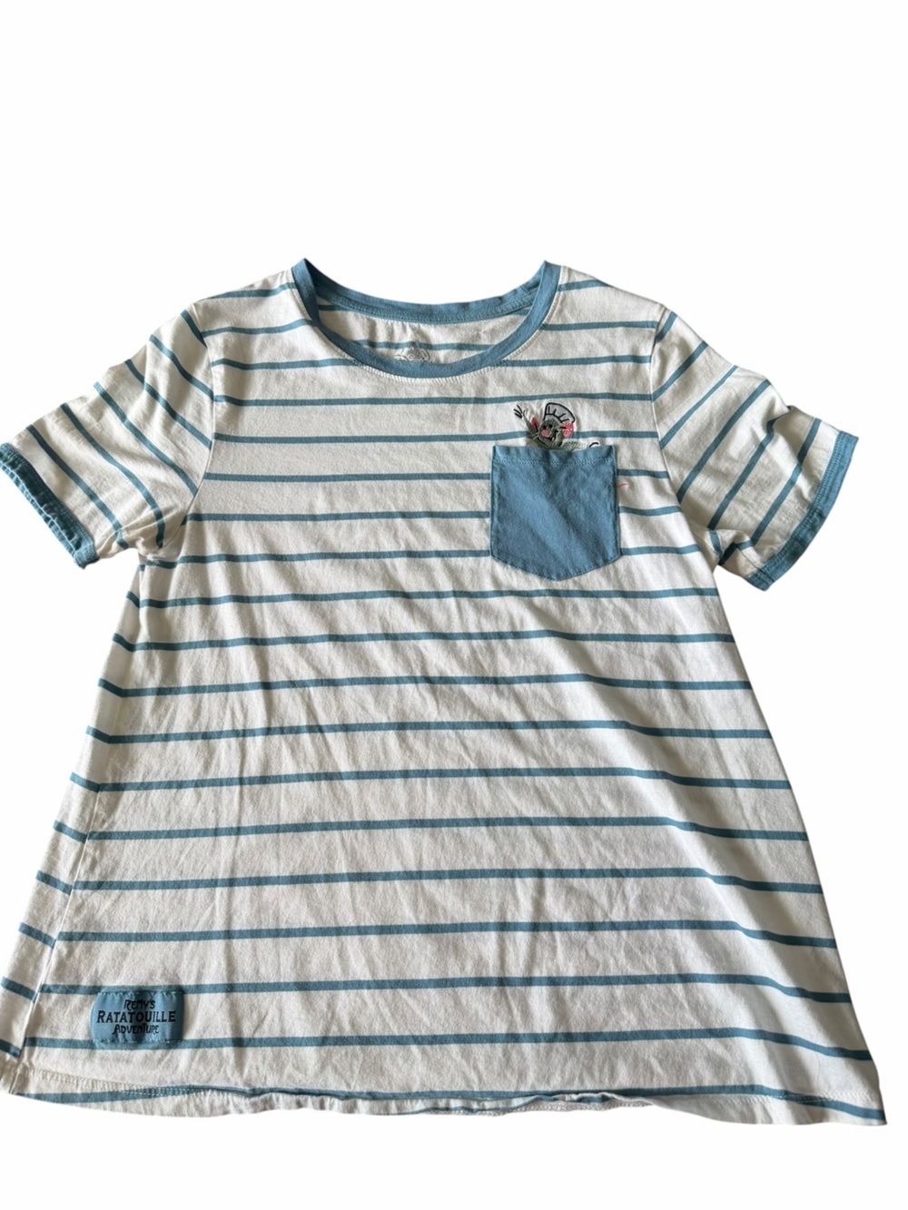 Disney Striped Blue & White Pocket Tee — Ratatouille Patch